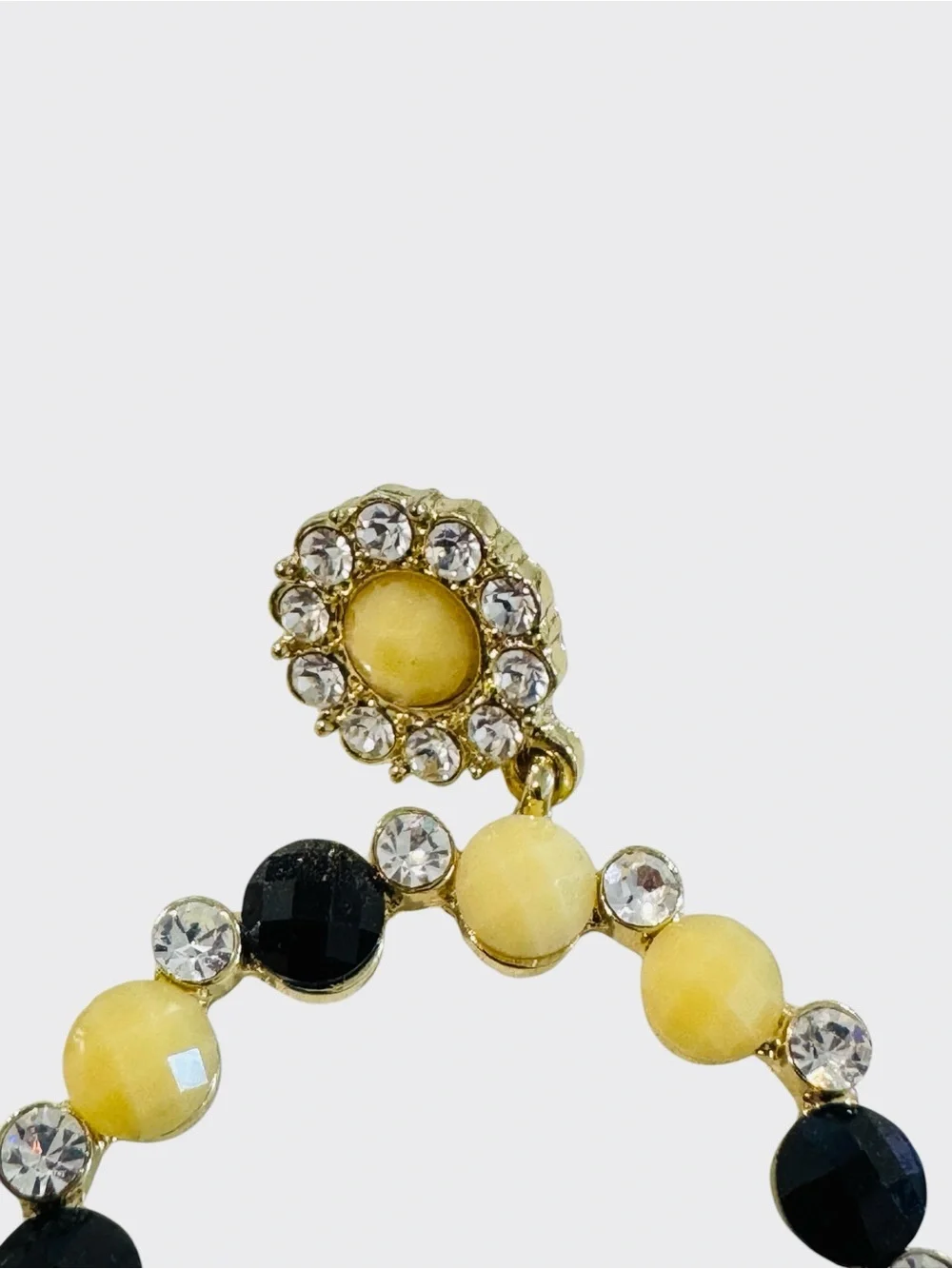 Amrita Singh Gold Tone Beaded Hoop Statement Earrings Black Yellow Rhinestone